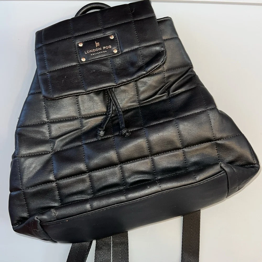NWT London Fog Alice Quilted Backpack BLACK